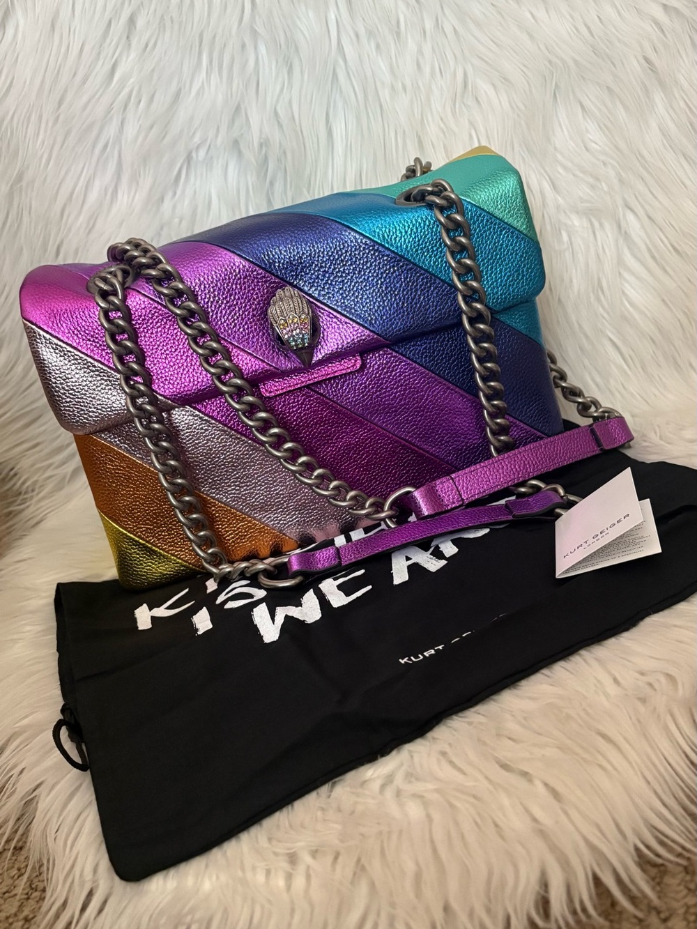 Kurt Geiger Rainbow Metallic Stripe Kensington Bag